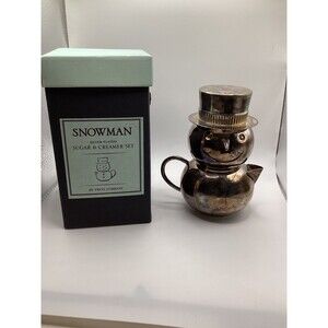 NIB 3-Piece Snowman Silverplated Sugar Creamer Set
